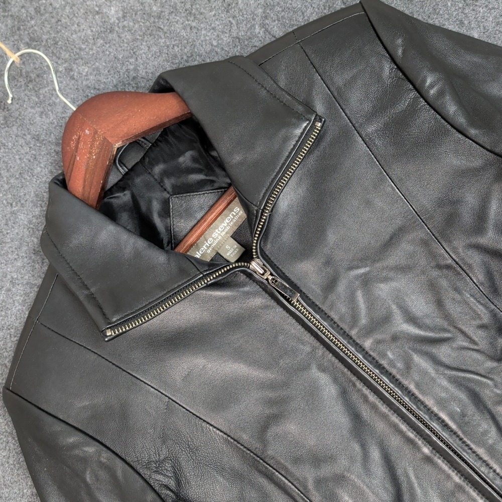 Valerie Stevens Black Genuine Lamb Leather Full Zip Moto Jacket Womens Small